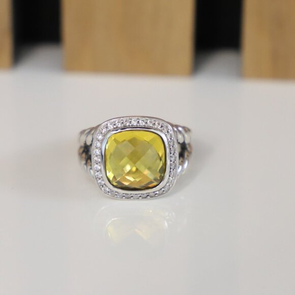 David Yurman Sterling Silver 11mm Albion Ring Lemon Citrine with Diamonds size 6 - Picture 4 of 8
